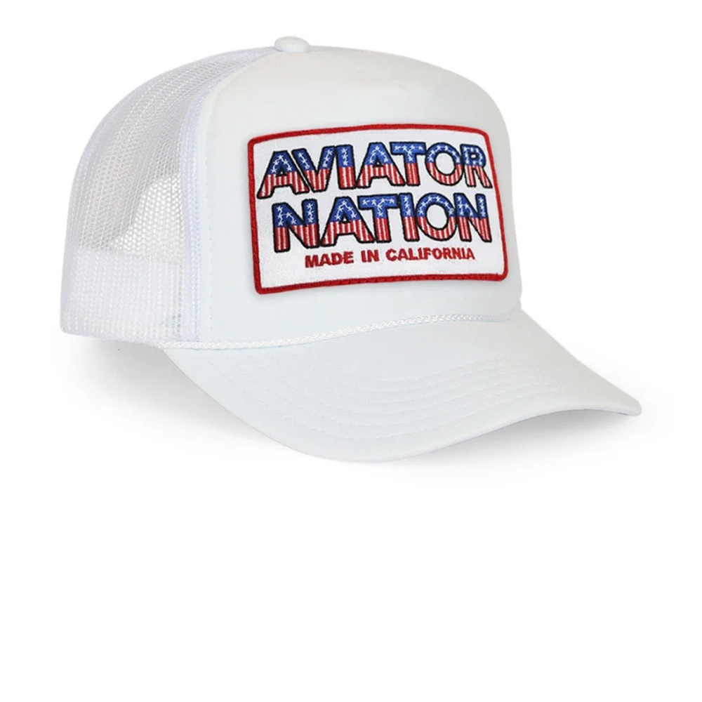 Aviator Nation White Mesh Cap with Red and Blue Logo